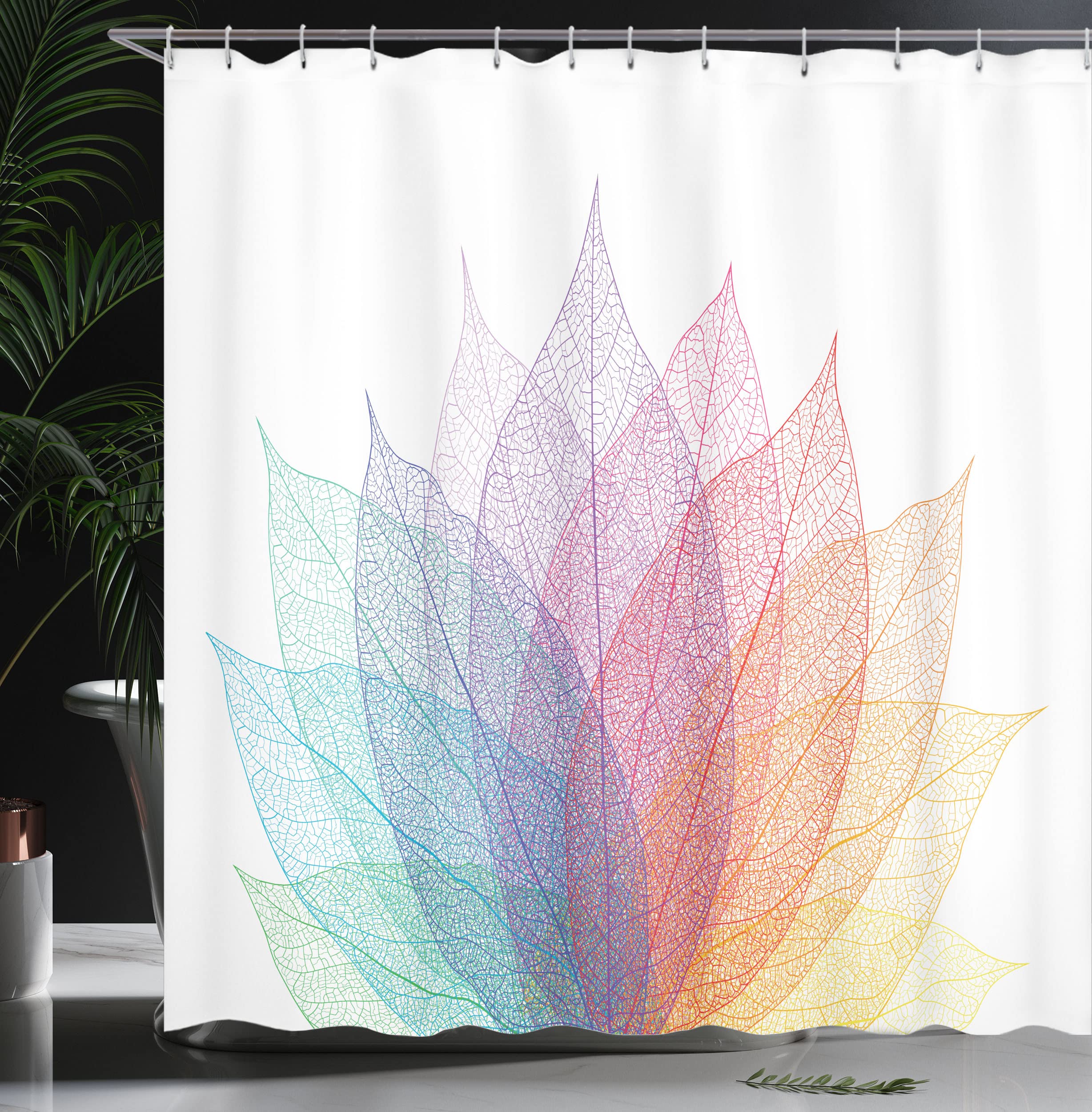 Ambesonne Abstract Shower Curtain, Leaf Abstract Artwork 4 Season Flora Delicate And Nature Theme, Cloth Fabric Bathroom Decor S